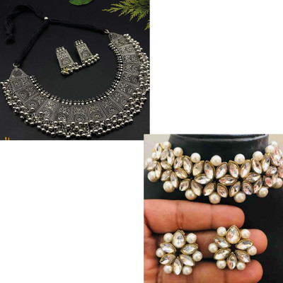 house of common Oxidised Silver, Alloy Gold-plated, Silver Gold, Silver Jewellery Set(Pack of 2)