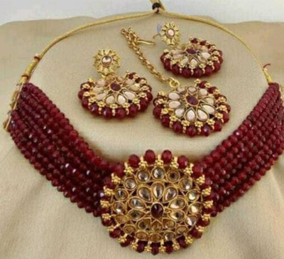 Ruhi Alloy Gold-plated Maroon Jewellery Set(Pack of 1)