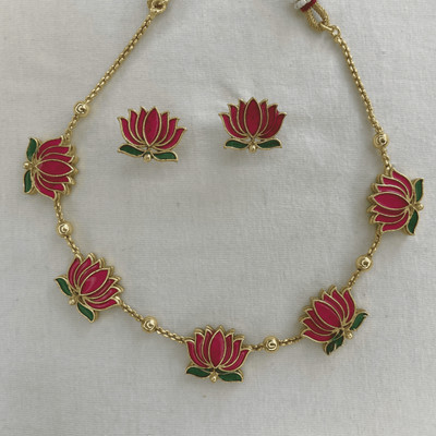 Gigev Brass Enamel, Gold-plated Pink Jewellery Set(Pack of 1)