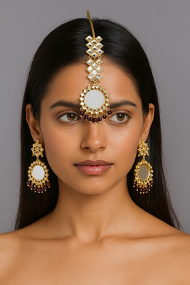 Pink Princess Alloy Gold-plated Maroon Jewellery Set(Pack of 1)