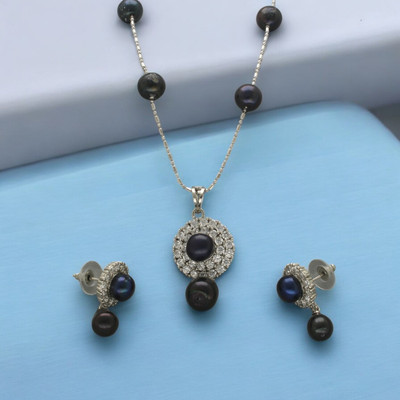 Sri Jagdamba Pearls Alloy Gold-plated Black Jewellery Set(Pack of 2)