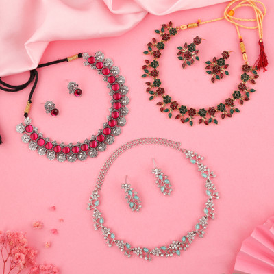 Vedda Brass Gold-plated Silver, White, Pink Jewellery Set(Pack of 3)