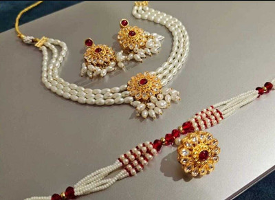 Mk Jewellery Alloy Gold-plated Red Jewellery Set(Pack of 1)
