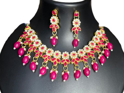 Anjula Creation Metal Gold-plated Pink Jewellery Set(Pack of 1)