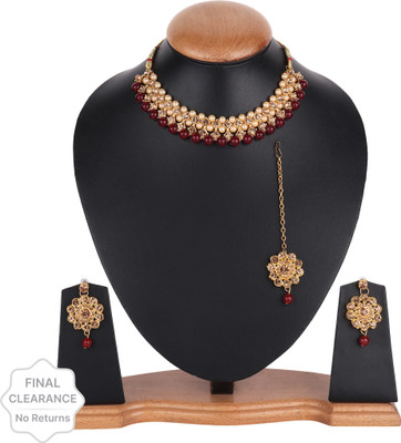 shivay Crystal Gold-plated Maroon, Gold Jewellery Set(Pack of 1)