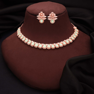 Vedda Brass Gold-plated Rose Gold, White, Green Jewellery Set(Pack of 1)