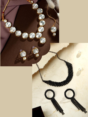 ASMITTA Jewellery Alloy Gold-plated Gold, Black Jewellery Set(Pack of 2)