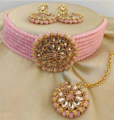 Ruhi Alloy Gold-plated Pink, Gold Jewellery Set(Pack of 1)