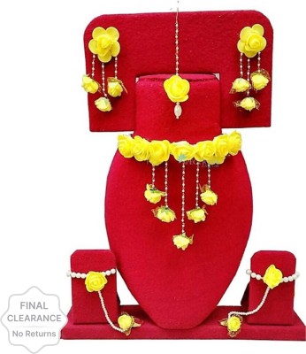 Rukmani Fabric, Rubber, Leather, Paper Yellow Jewellery Set(Pack of 1)
