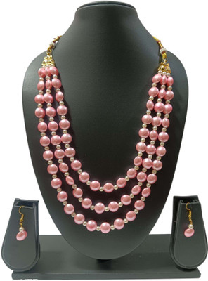 UTTARAI Alloy Gold-plated Pink Jewellery Set(Pack of 1)