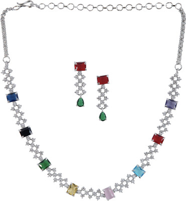 Tarak Traders Brass Rhodium Multicolor Jewellery Set(Pack of 1)