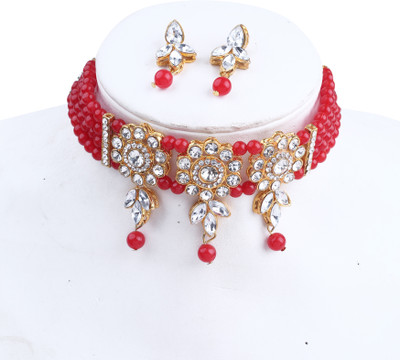 SHREE MK JEWELLERS Alloy Gold-plated Red Jewellery Set(Pack of 1)
