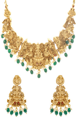 YELLOW CHIMES Brass Gold-plated Gold, Green Jewellery Set(Pack of 1)