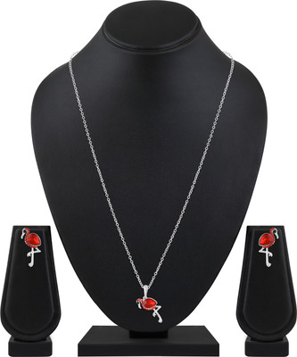 mahi Alloy Rhodium Red Jewellery Set(Pack of 1)