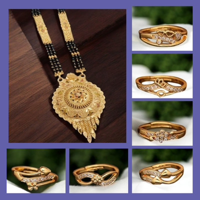 Hetshree Brass Gold-plated Gold, Multicolor Jewellery Set(Pack of 7)