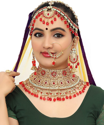 KK IMMITATION Alloy Gold-plated Red Jewellery Set(Pack of 1)