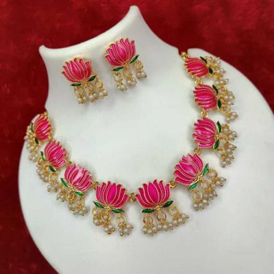 PSM Brass, Alloy Gold-plated Pink, White, Gold Jewellery Set(Pack of 1)