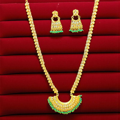 Aroras Bridal & Fashion Jewellery Copper Gold-plated Green Jewellery Set(Pack of 1)