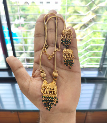 Joyful Copper Gold-plated Green Jewellery Set(Pack of 1)