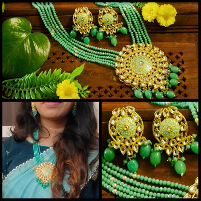 SHREEVARAM Brass Gold-plated Turquoise, Gold, Green Jewellery Set(Pack of 1)