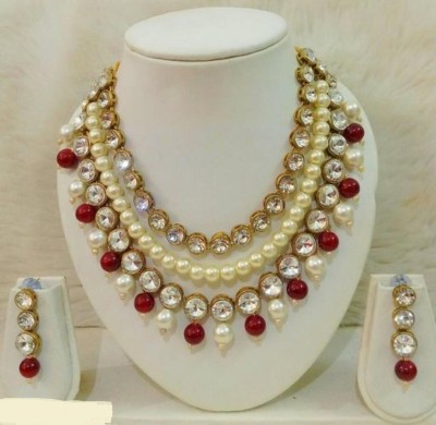 MAHADEV Alloy Gold-plated Maroon Jewellery Set(Pack of 1)