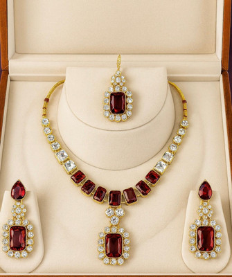 ZOVYA Brass Silver Red Jewellery Set(Pack of 4)