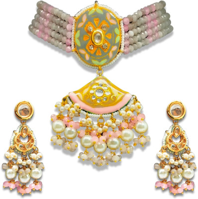 NEHA ART JEWELLERY Alloy Gold-plated Grey, Pink, Gold Jewellery Set(Pack of 1)