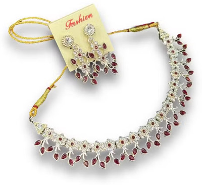 SatnamCreation Alloy Gold-plated Maroon Jewellery Set(Pack of 1)
