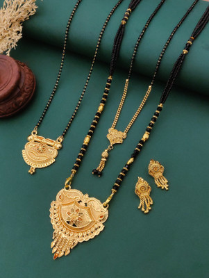 TINALIVA Brass Gold-plated Gold, Black Jewellery Set(Pack of 4)