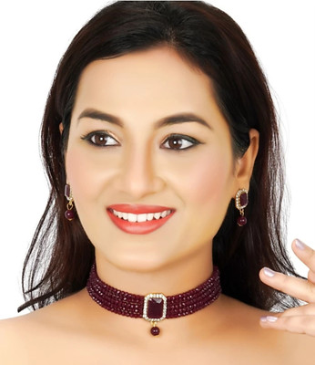 SAB Alloy Gold-plated Maroon Jewellery Set(Pack of 1)