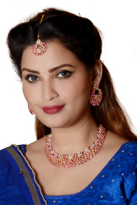 KAHAR CREATION Alloy Gold-plated Pink Jewellery Set(Pack of 1)