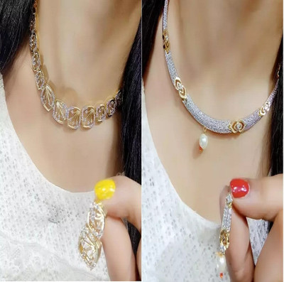 M Creation Alloy Gold-plated Gold Jewellery Set(Pack of 2)