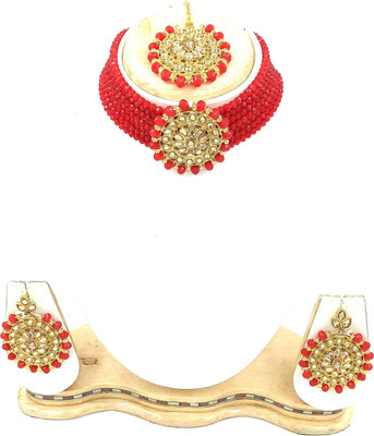 Ruhi Alloy Gold-plated Red Jewellery Set(Pack of 1)