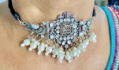 Ijara Stone, Oxidised Silver, Dori, Sterling Silver Black Silver, Sterling Silver Silver, Black Jewellery Set(Pack of 1)