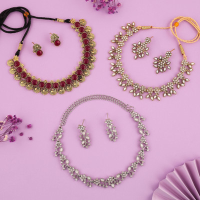 Sangria Brass Gold-plated Gold, Maroon, White Jewellery Set(Pack of 3)