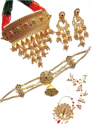 NIKYANKA Brass Gold-plated Gold, Green, Red Jewellery Set(Pack of 1)