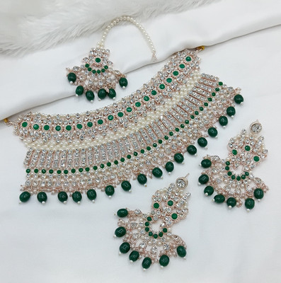 MAHADEV Alloy Gold-plated Green Jewellery Set(Pack of 4)