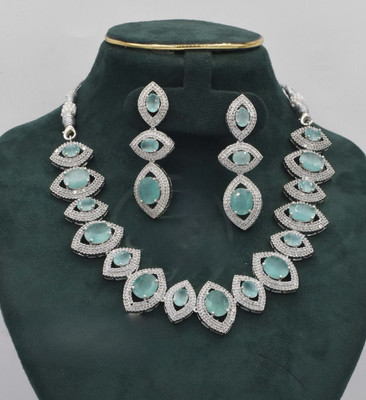 gvg Alloy Rhodium Green Jewellery Set(Pack of 2)