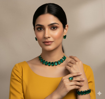 MJ and Daughters Alloy Gold-plated Green Jewellery Set(Pack of 1)