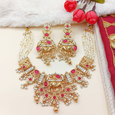 NANDAI Alloy Gold-plated Gold, Red Jewellery Set(Pack of 3)