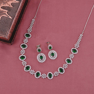 Paaru Brass 958 Silver Green Jewellery Set(Pack of 1)