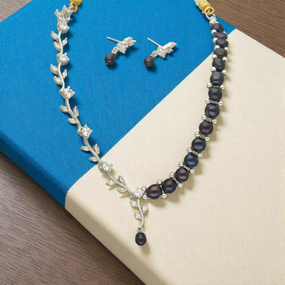 Sri Jagdamba Pearls Alloy Gold-plated Grey Jewellery Set(Pack of 2)