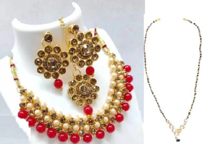 Ruhi Alloy Red, Gold Jewellery Set(Pack of 1)