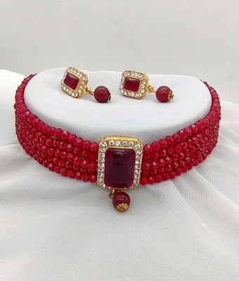 RPJEWEL Alloy Gold-plated Maroon Jewellery Set(Pack of 1)