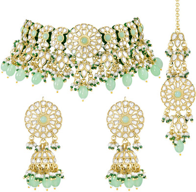PEORA Alloy Gold-plated Green Jewellery Set(Pack of 4)