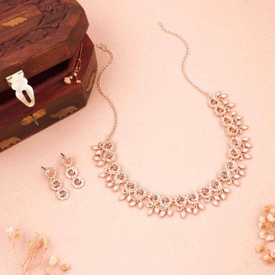 LYRISS Brass Gold-plated Pink Jewellery Set(Pack of 1)