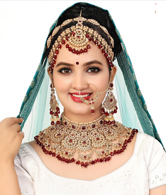 KK IMMITATION Alloy Gold-plated Maroon Jewellery Set(Pack of 1)