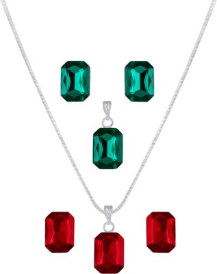 JFL - Jewellery for Less Brass Silver Red, Green Jewellery Set(Pack of 1)