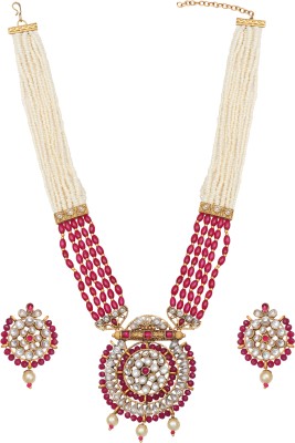 AKULYA JEWELS Metal Gold-plated Red Jewellery Set(Pack of 1)