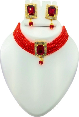 M S Badoniya Sales Alloy Gold-plated Red Jewellery Set(Pack of 1)